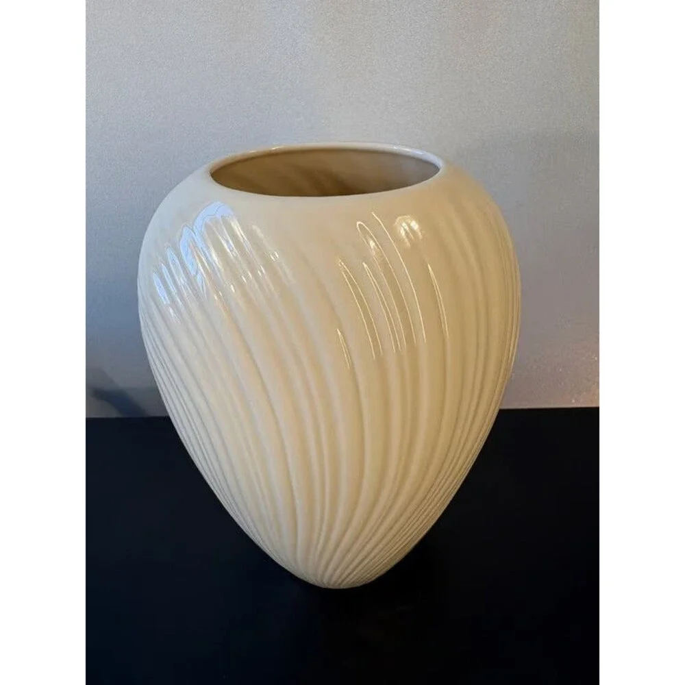 Lenox Cream Ribbed Ovoid Vase Swirled Fluting Ivory Porcelain Made in USA